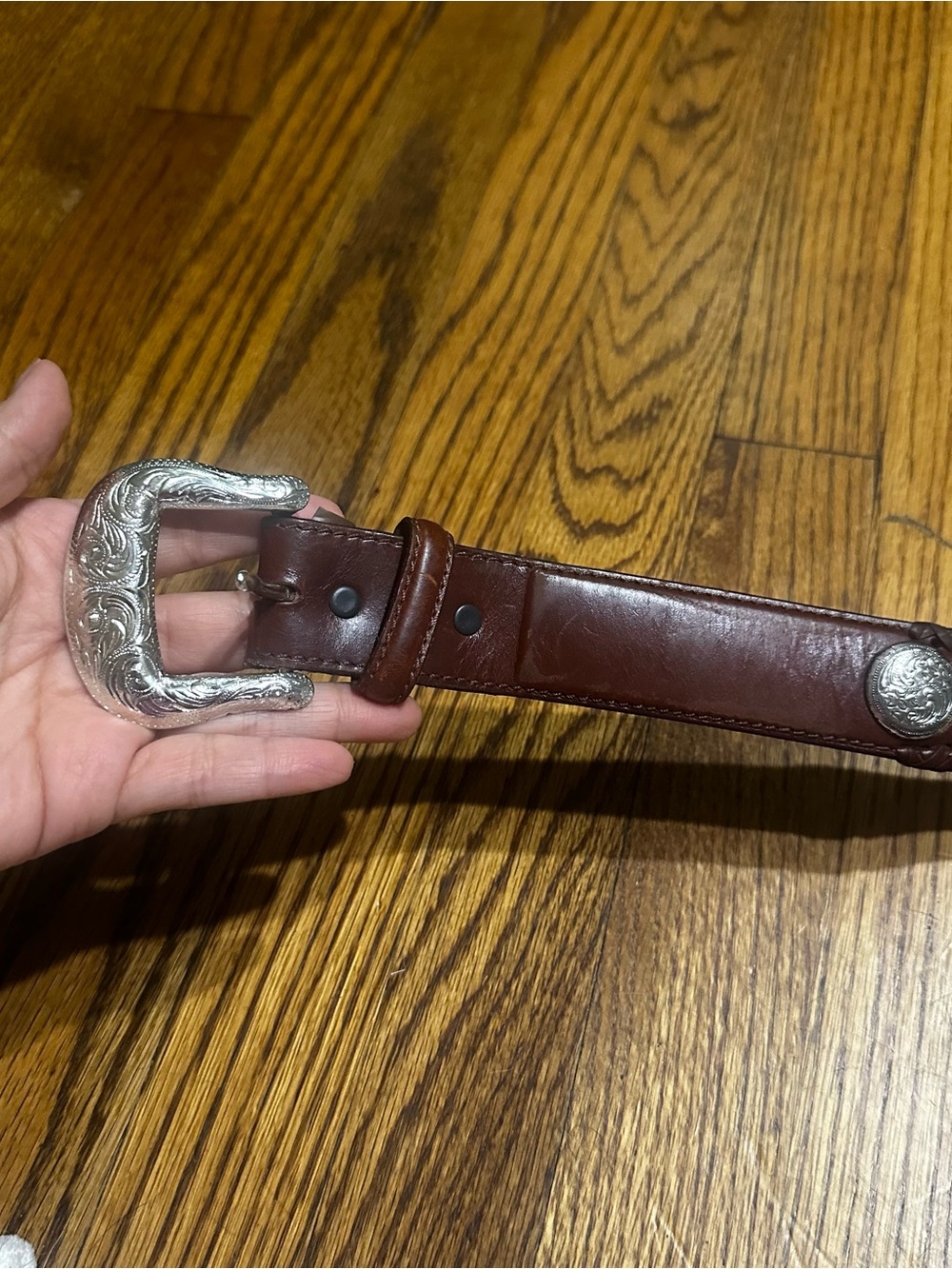 Vintage Tony Lama Scalloped Leather Western Concho Belt Size 42